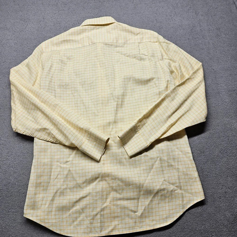 Banana Republic Mens Small Yellow White Plaid Cotton Button Down Shirt 14-14.5